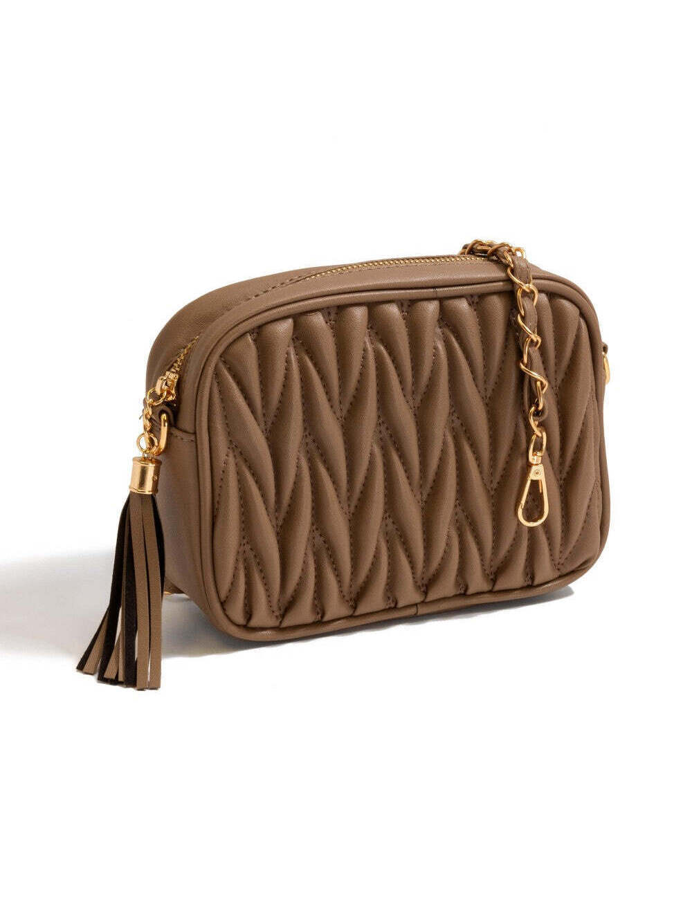 Dark Brown Quilted Crossbody Purse Vegan Leather Tassel Fall Bag